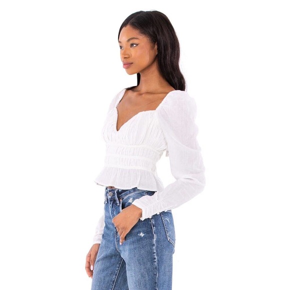 Free People White Chloe Top Puff Long Sleeve Blouse - Picture 4 of 16